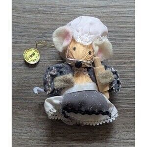 Vintage 1986 Kurt Adler Corn Husk Grandma Mouse Christmas Ornament, 3.5"
